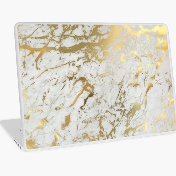 Gold marble on white (original height quality print) Laptop Skin