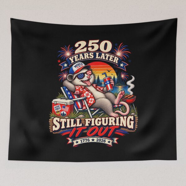 Item preview, 250 Years Later Still Figuring It Out – Funny American Opossum Retro USA 1776–2026 designed and sold by Williams Anderson.