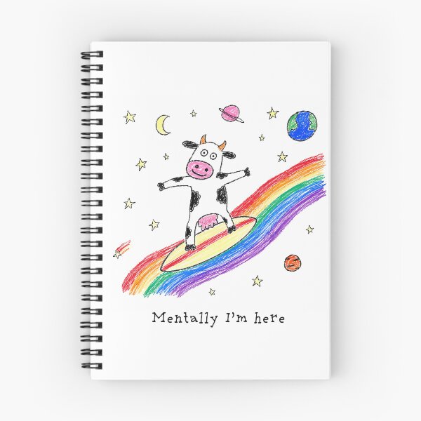 Item preview, Mentally I’m Here – Funny Space Cow Doodle designed and sold by Pop Pantheon & Trim Team.