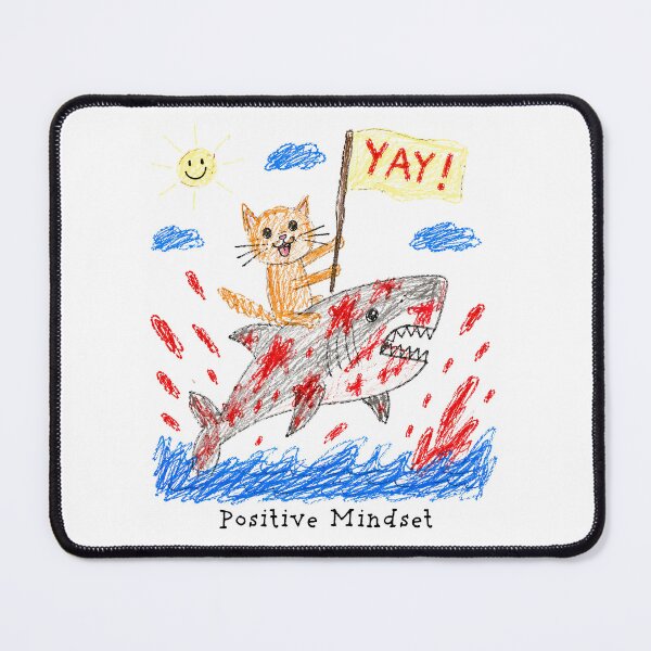 Item preview, Positive Mindset – Funny Cat & Shark Chaos Doodle designed and sold by Pop Pantheon & Trim Team.