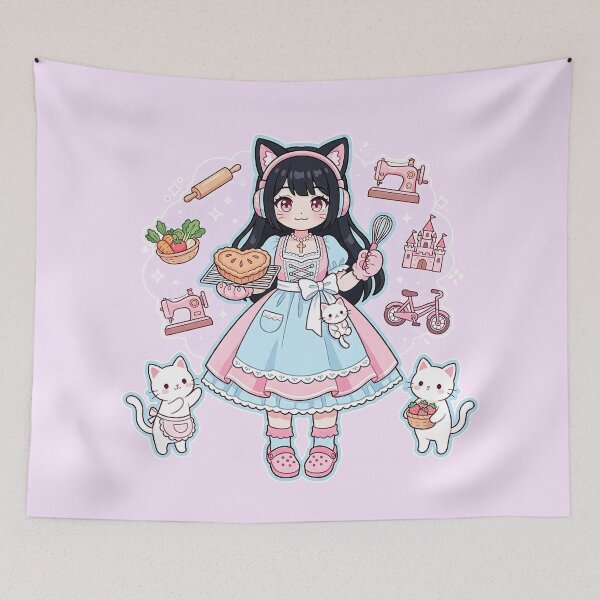 Item preview, Kawaii Anime Cat Girl Baker: Pastel Cozy Vibes designed and sold by CuteKats.