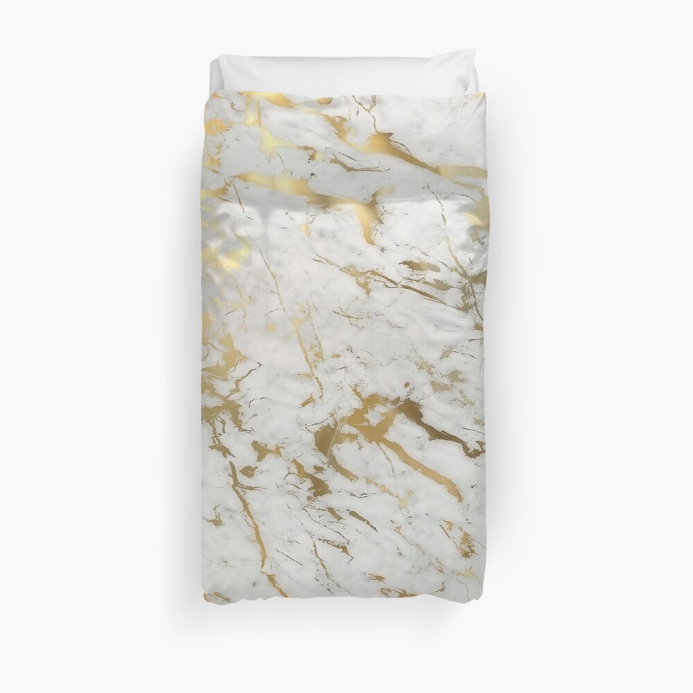 Gold marble on white (original height quality print) Duvet Cover