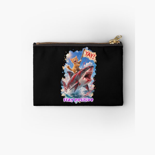 Item preview, Stay Positive – Happy Cat Riding a Shark designed and sold by Pop Pantheon & Trim Team.