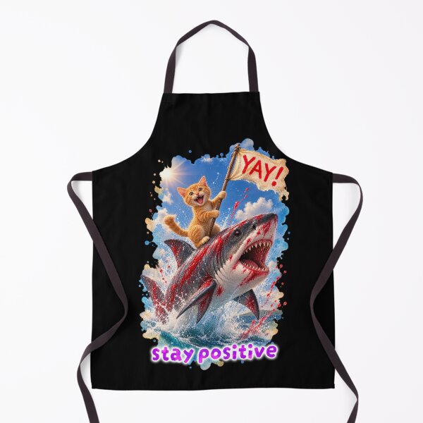 Item preview, Stay Positive – Happy Cat Riding a Shark designed and sold by Pop Pantheon & Trim Team.