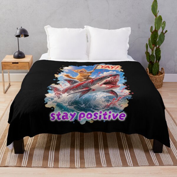 Item preview, Stay Positive – Happy Cat Riding a Shark designed and sold by Pop Pantheon & Trim Team.