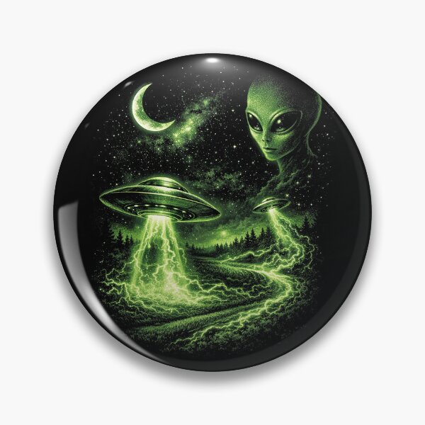 Item preview, Retro Green Alien UFO Nightscape designed and sold by SassCity.