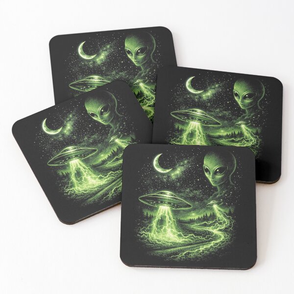 Item preview, Retro Green Alien UFO Nightscape designed and sold by SassCity.