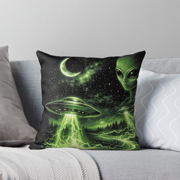 Item preview, Retro Green Alien UFO Nightscape designed and sold by SassCity.
