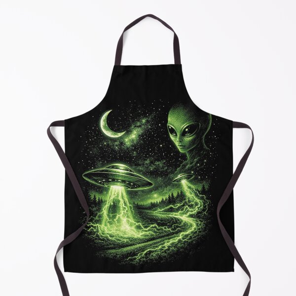 Item preview, Retro Green Alien UFO Nightscape designed and sold by SassCity.