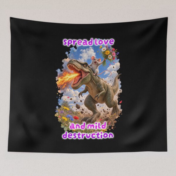 Item preview, Spread Love and Mild Destruction – Mouse Riding a T-Rex designed and sold by Pop Pantheon & Trim Team.