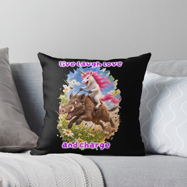 Item preview, Live Laugh Love – Unicorn Riding a Wild Boar designed and sold by Pop Pantheon & Trim Team.