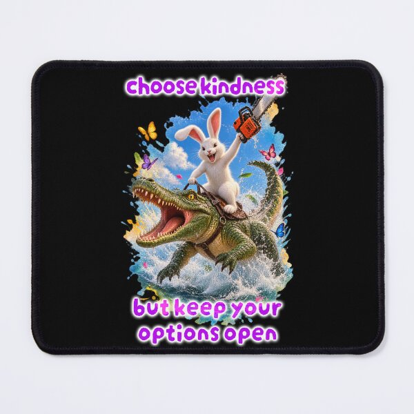 Item preview, Choose Kindness – Rabbit Riding an Alligator with a Chainsaw designed and sold by Pop Pantheon & Trim Team.
