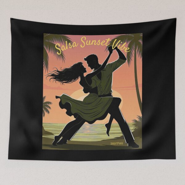 Item preview, Salsa Sunset Vibe – Romantic Tropical Dance Couple, Vintage Sunset Beach Silhouette, Sensual Latin Dancers Apparel Graphic Poster designed and sold by SmartPuns.
