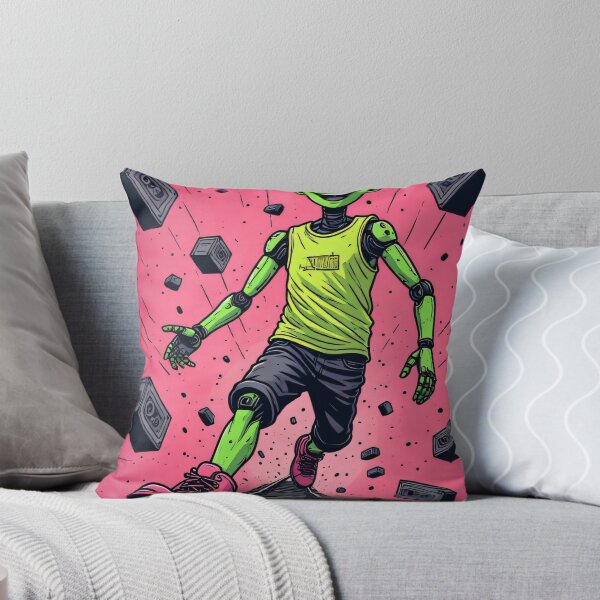 Item preview, Green robot with a broad smile on railway tracks designed and sold by Mianku | Für das Leben.