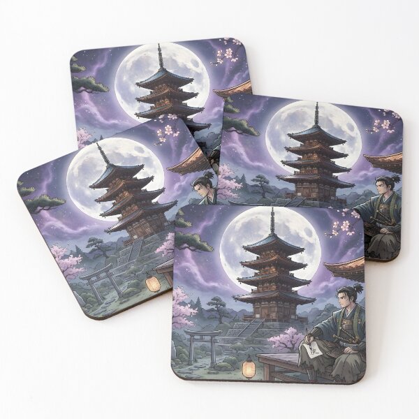 Item preview, Full Moon Night at the Japanese Temple: Samurai and Oiran. designed and sold by StyleArtStudio.