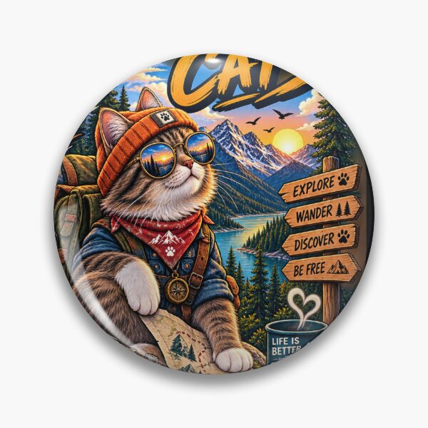 Item preview, Wild Explorer Cat Adventure Vintage Outdoor Travel Design designed and sold by TeeVibeHaus.
