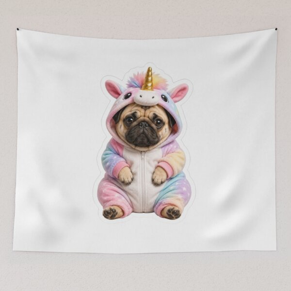 Item preview, Pug Dressed in Unicorn Onesie designed and sold by Snurly.