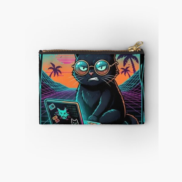 Item preview, Synthwave Hacker Cat Working on Laptop Retro Art designed and sold by DailySparks.