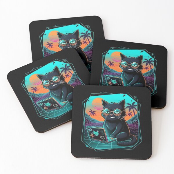 Item preview, Synthwave Hacker Cat Working on Laptop Retro Art designed and sold by DailySparks.