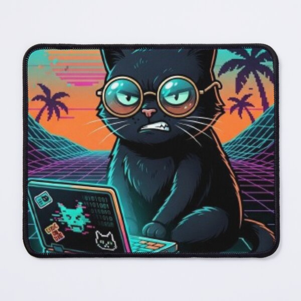 Item preview, Synthwave Hacker Cat Working on Laptop Retro Art designed and sold by DailySparks.