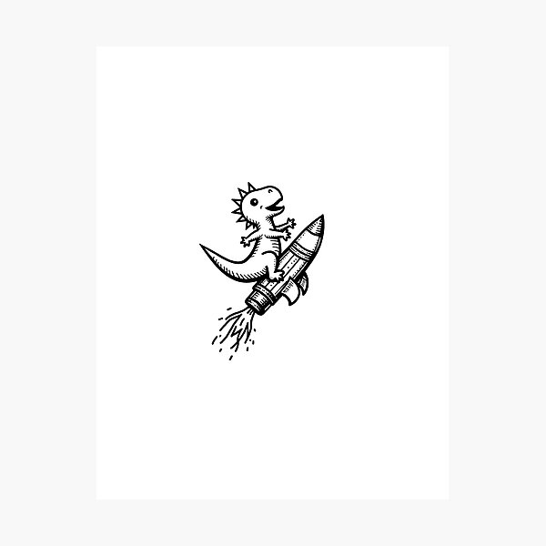 Item preview, Baby Dinosaur Rocket Ride Tattoo Flash designed and sold by Qubivibe.