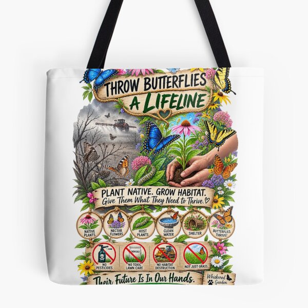 Item preview, Throw Butterflies a Lifeline...Plant Native, Grow Habitat designed and sold by Whiskered Garden Studio.