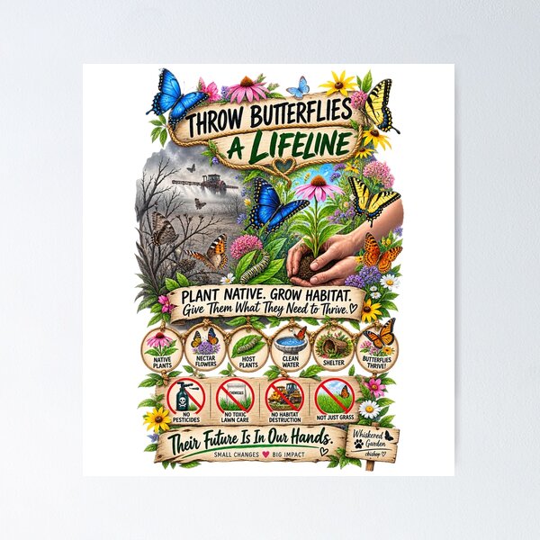Item preview, Throw Butterflies a Lifeline...Plant Native, Grow Habitat designed and sold by Whiskered Garden Studio.