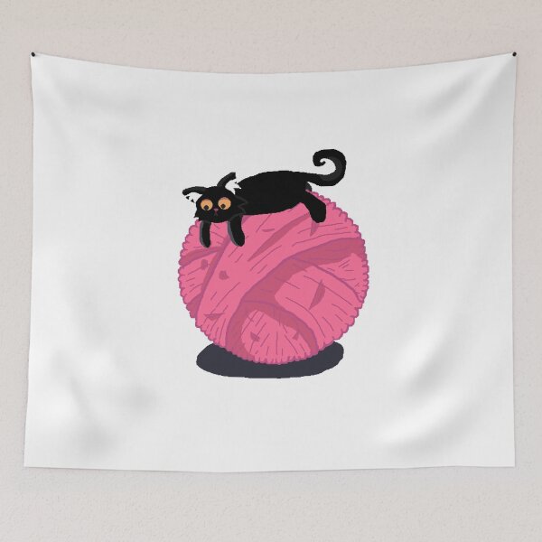 Item preview, Curious Black Cat Playing with Giant Pink Yarn Ball designed and sold by SALAHARTICT1.