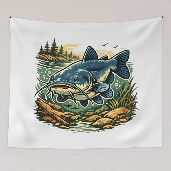 Item preview, Blue catfish in a deep bend of the river. designed and sold by Daily Quirk.