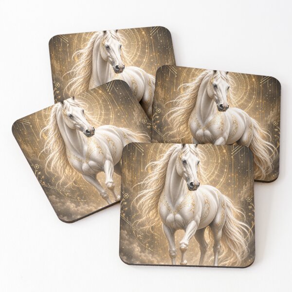Item preview, Majestic White Horse with Gold Ornaments – Mystical Fantasy Art designed and sold by thirtyonestars.