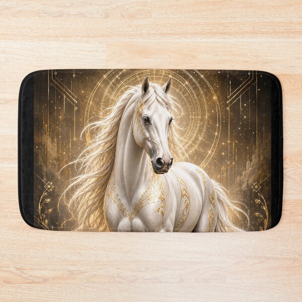 Item preview, Majestic White Horse with Gold Ornaments – Mystical Fantasy Art designed and sold by thirtyonestars.