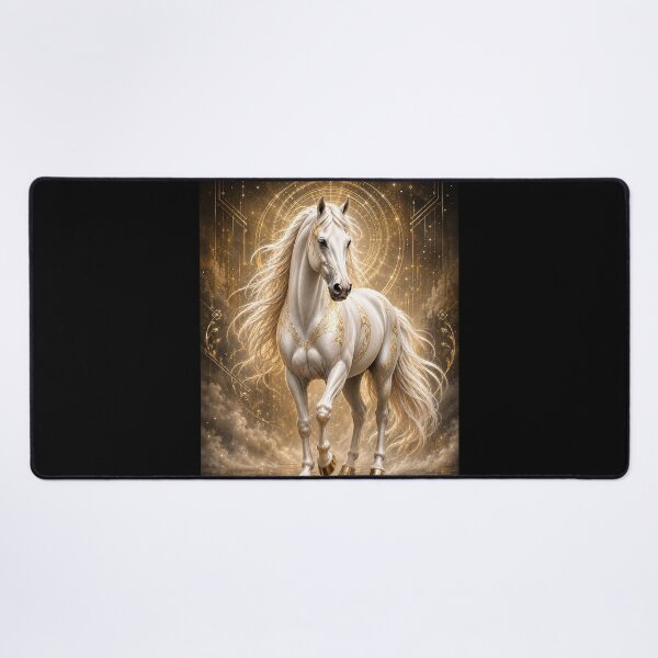 Item preview, Majestic White Horse with Gold Ornaments – Mystical Fantasy Art designed and sold by thirtyonestars.