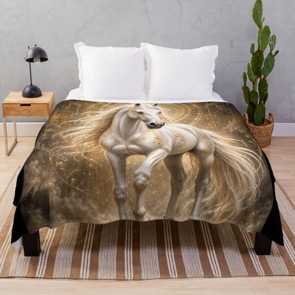 Item preview, Majestic White Horse with Gold Ornaments – Mystical Fantasy Art designed and sold by thirtyonestars.