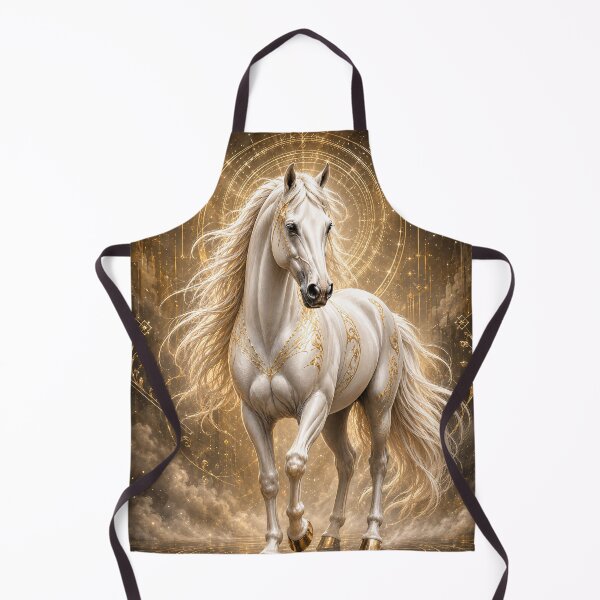 Item preview, Majestic White Horse with Gold Ornaments – Mystical Fantasy Art designed and sold by thirtyonestars.
