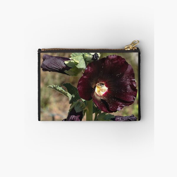 Item preview, Close up of black Hollyhock with bee in center designed and sold by lisavonbiela.