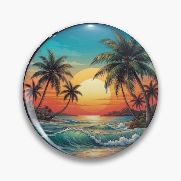 Item preview, Tropical Palm Trees Ocean Sunset Watercolor Art designed and sold by DailySparks.