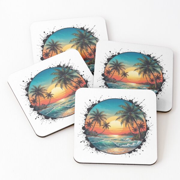 Item preview, Tropical Palm Trees Ocean Sunset Watercolor Art designed and sold by DailySparks.