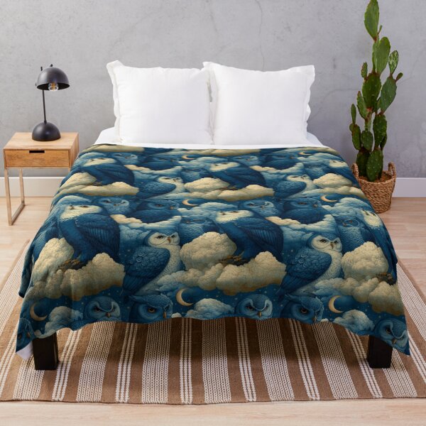 Item preview, Vintage Celestial Night Sky Blue Owls By Moose Disco designed and sold by MooseDisco.