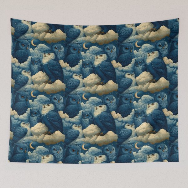 Item preview, Vintage Celestial Night Sky Blue Owls By Moose Disco designed and sold by MooseDisco.