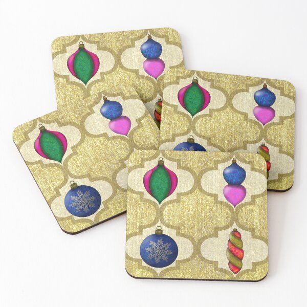 Item preview, Merry Maximalist Christmas Ornaments on Gold Ribbon Design designed and sold by Purposely Designed.