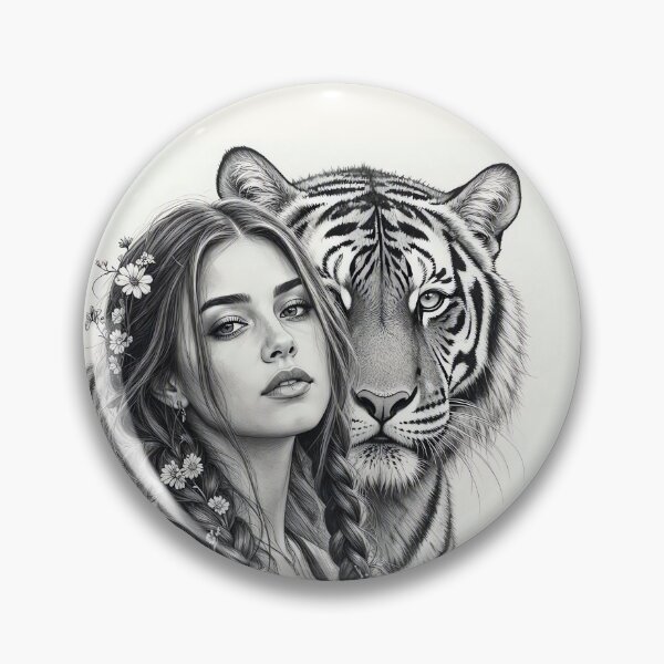 Item preview, Tiger and Woman Graphite Sketch Tattooed Girl designed and sold by jo-e-basta.