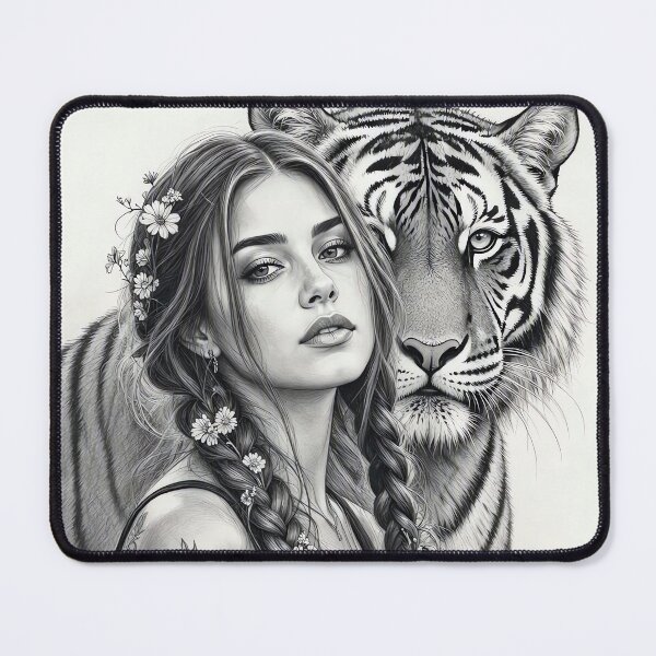 Item preview, Tiger and Woman Graphite Sketch Tattooed Girl designed and sold by jo-e-basta.