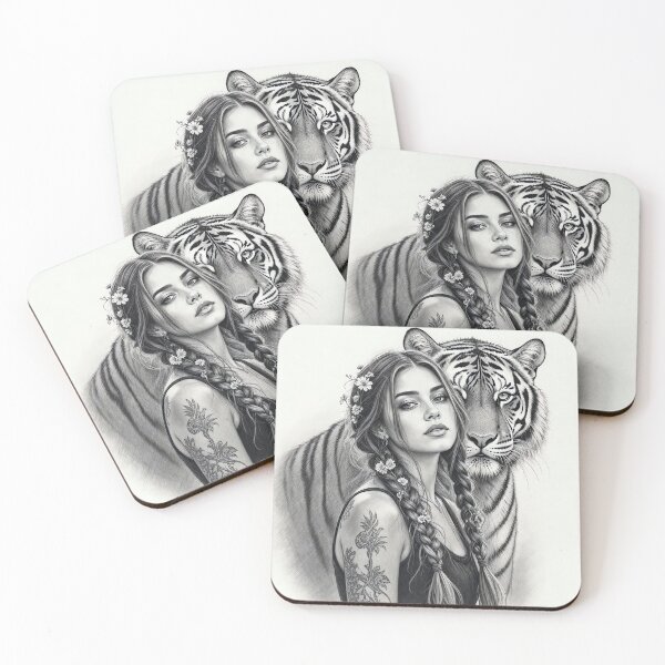 Item preview, Tiger and Woman Graphite Sketch Tattooed Girl designed and sold by jo-e-basta.