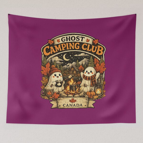 Item preview, Ghost Camping Club Canada Halloween Cute Ghost Autumn Campfire Vintage designed and sold by mocci10.