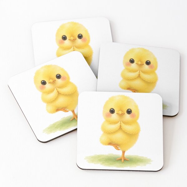 Artikelvorschau, Baumpose Küken Yoga Aquarelldruck entworfen und verkauft von YogiAnimalArt.