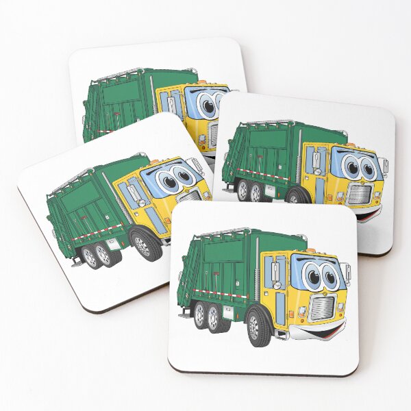 Item preview, Green Gold Smiling Garbage Truck Cartoon designed and sold by Scott Hayes.