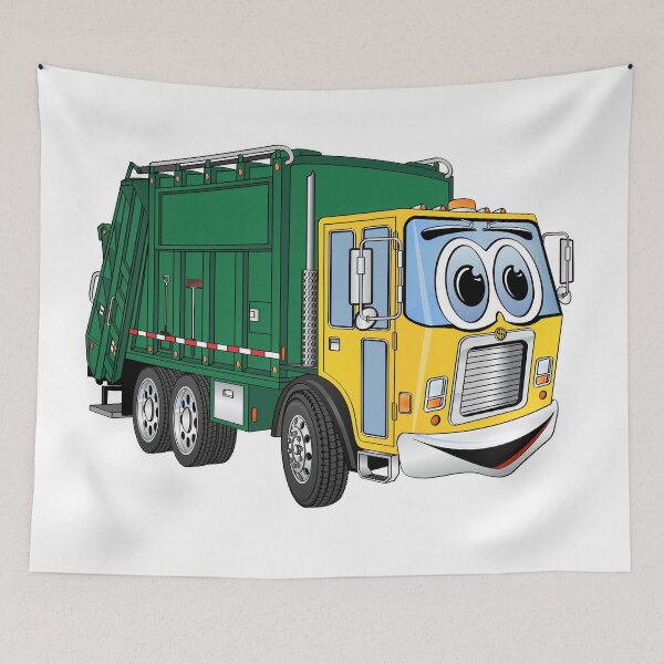 Item preview, Green Gold Smiling Garbage Truck Cartoon designed and sold by Scott Hayes.