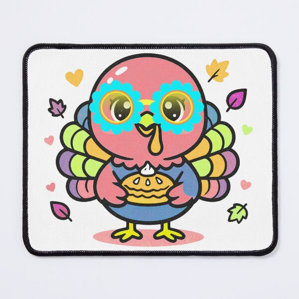 Item preview, Cute Cartoon Turkey with Sunglasses and Pumpkin Pie Holding Autumn Leaves Graphic designed and sold by VibranPalette.
