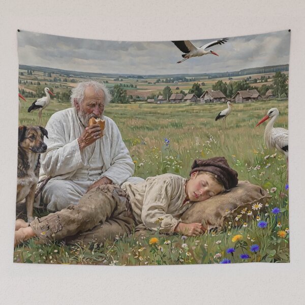 Item preview, Chelmonski's Storks - Grandpa, Boy, Dog and Storks | Polish Folk designed and sold by Surviving Monday Club.