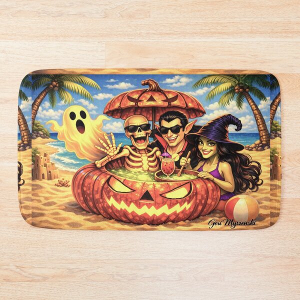 Item preview, Summerween Beach Bash – Skeleton, Dracula & Witch Vacation Art designed and sold by The Art Queen Of Michigan .